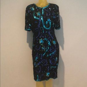 VINTAGE silk sequin dress L